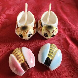 VIntage Anthropomorphic Honey Bee Condiment jars with spoons